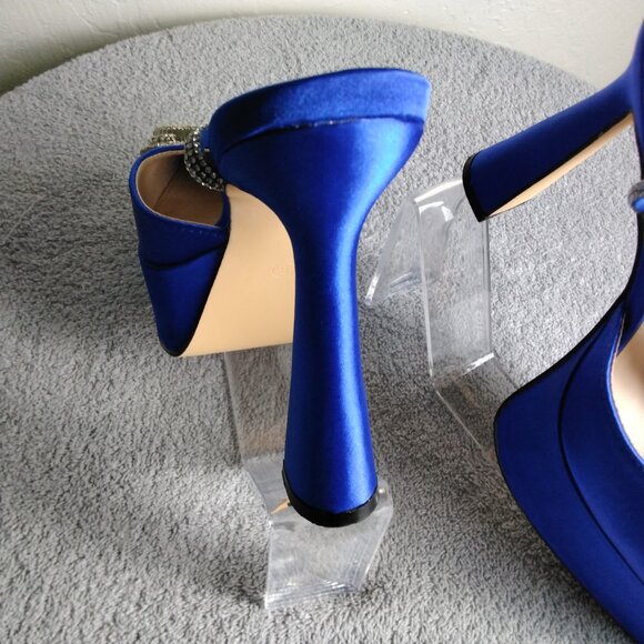 💎 Coutgo Royal Blue Rhinestone Heart Heels Size 9 Ankle Strap Dress Pumps point - Picture 9 of 13